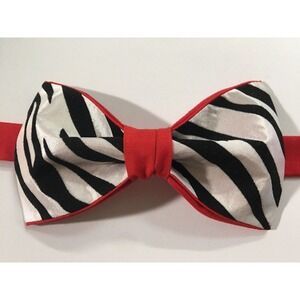 Custom Mens Zebra‎ Bow Tie Pre-tied Adjustable Handmade bow tie Red/Black/White